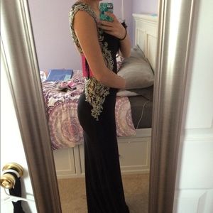 Black and gold prom dress